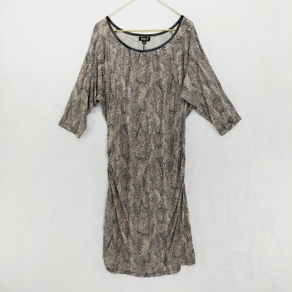 Allen Schwartz Brown Black & White Snake Print Ruched Dress 5059 - Picture 1 of 7